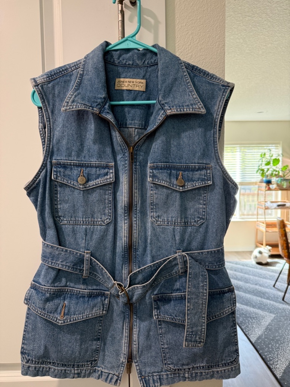 Vintage 1990’s Jones New York Country Sleeveless Denim Utility Vest - Blue